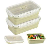 CUISITOOL Silicone Food Storage Containers with Lids - 2 Pack 1200ml Portable Lunch Bento Box,Collapsible Outdoor Picnic Box Space Saving, Microwave, Freezer and Dishwasher Safe, Green