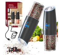 Cuisync 2-Piece Gravity-Fed Electric Salt and Pepper Mill Set, Type-C Rechargeable, W/LED Light, One-Handed Operation, Adjustable Coarseness, Electric Salt and Pepper Mill, DGS-KYMQ-50B