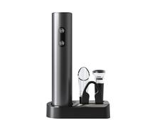 CUISYNC Electric Bottle Opener Set 5-in-1 - with Foil Cutter Pourer Vacuum Stopper Storage Base Battery-Powered Black VBGS-KB1-602301