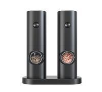 Cuisync Electric Salt and Pepper Grinder Set with Base-- Automatic Pepper Mill Grinder with LED Light, One-Hand Operation for Kitchen Gadgets(2 Pack,Black)，KYMQ-14-BS