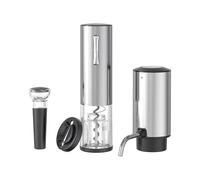 CUISYNC Stainless Steel Electric Bottle Opener Set 4-in-1 - with Electric Wine Dispenser Foil Cutter Vacuum Stopper Rechargeable Silver SGS-KD-8