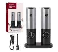 CUISYNC Stainless Steel Electric Grinder Set - Adjustable Coarseness with Charging Base 2-Pack KYMQ-17C