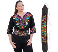 Cuitaxi The Original Embroidered mexican belts for women Handmade in Mexico 10 inches - mexican embroidered belt for women, Black, One Size