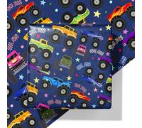 Cuitpan Monster Truck Wrapping Paper - Colorful Monster Trucks with Stars, Dots & Fun Patterns Design - Ideal for Kids & Car Enthusiasts Gift Wrapping - 40×28 Inches, 4 Folded Sheets