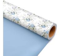 Cuitpan Reversible Floral Wrapping Paper Roll - Blue Hydrangea & White Rose, Light Blue on Back Side, Gift Wrap for Wedding, Bridal Shower, Anniversary, Mother's Day, Birthday, 17 Inches x 16.5 Feet