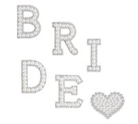 Cuixia 6Pcs Self Adhesive Bride Pearl Patches, Stick on Letters for Fabric, Diamond Pearl Alphabet Letter Iron Patches, Letter Charms Stick on for Clothes, Backpack, Bachelorette Party Wedding