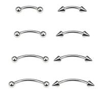 Cuixia 8 PCS Curved Barbell Piercing Jewelry Set, Eyebrow Piercing Jewellery, Vertical Labret Lip Bars for Belly Lip, 16G Silver Septum Ring, Curved Barbells Eyebrow Bars for Women, Men(6/8/10/12mm)