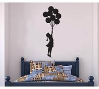CUIXIAOQI Balloon girl - vinyl wall sticker, suitable for bedroom or children's room, expressing the theme of freedom and dreams., black and white wall sticker 55 * 20cm