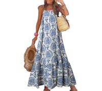 CUIYANG Women Summer Dresses Spaghetti Strap Scoop Neck Smocked Ruffle Flowy Boho Maxi Dress(Color 7,M)