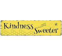 CUIYMXSC Kindness Makes Everything Sweeter Metal Tin Sign Positive Quote Wall Art Decoration Inspirational Bee Painting Home Farmhouse Kitchen Living Room Bedroom Bathroom Cafe Decor 16"" x 4""