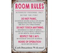 CUIYMXSC Vintage Metal Tin Sign, Room Rules Wall Art Decor, Do Not Panic,Do Not Touch Anything,Respect The 3 M's Poster For Home Living Room Bedroom Garden Garage Cafe Bar Pub 8x12 inch