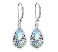 Cujiesp 925 Sterling Silver Hammerhead Shark Earrings - Moonstone & Abalone Shell Dangle Style, Ocean Animal Jewelry Gifts for Women, Ideal for Shark Week