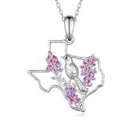 Cujiesp Texas Necklaces 925 Sterling Silver Western Jewelry Texas Pendant Mockingbird Necklace Texas Gifts for Women