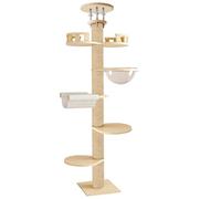 cukoekim 315cm Cat Tree for Indoor Cats, Floor to Ceiling Cat Tree, Height Adjustable Cat Climbing Tower, 6-Tier Hemp Scratching Post, Large Cat Trees with Nest ＆ Platforms, Outdoor Cat Play Tower