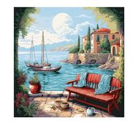 cukol cukol 11ct Cross Stitch, 11 Count Stamped Pre Printed Cross Stitch Embroidery Kits for Adults Beginners Starter, Advanced Easy Crossstitch Shore Landscape Pattern Set Needlepoint 16x16 in