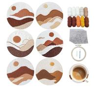 cukol cukol 6pcs Easy Landscape Punch Needle Coaster Kit for Adults Beginners Kids Starter, Funny DIY Complete Punch Needle Needling Stitching Embroidery Art Coasters Making Set with Pattern 4X4 in
