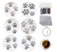 Cukol Cukol 6pcs Footprint Punch Needle Coaster Kit for Kids Beginners Adults, Complete Punch Needle Stitching Embroidery Art Coasters Kit for Kids Adult Beginner Punch Needling Coaster