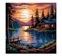 cukol cukol Cross Stitch Kits for Adults - 16x16 in Easy Washable Pre Printed Lakeside Landscape Pattern, Advanced 11CT Stamped Beginner Embroidery Fabric, Fit for DIY Home Decor & Mum Gift