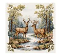 cukol cukol Deer 11ct Cross Stitch Kits for Adults Beginners, 11 Count Counted Stamped Pre Printed Cross Stitch Embroidery Kits for Starter, Modern Advanced Easy Animal Crossstitch Set 14x14 in