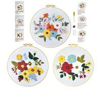 cukol cukol Embroidery Kit for Beginners, 3 Set Advanced Embroidery Starter Kit for Adults, Easy Flower Landscape Pre Printed Stamped Cross Stitch Gift for Relaxation Craft Lovers or Home Decor