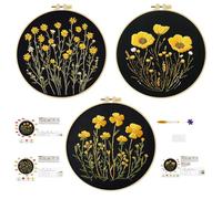 cukol cukol Embroidery Kit for Beginners, 3 Set Advanced Embroidery Starter Kit for Adults, Easy Flower Pre Printed Stamped Cross Stitch Gift for Relaxation Craft Lovers or Home Decor