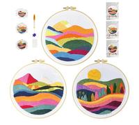 cukol cukol Embroidery Kit for Beginners, 3 Set Advanced Embroidery Starter Kit for Adults, Easy Mountain Landscape Pre Printed Stamped Cross Stitch Gift for Relaxation Craft Lovers or Home Decor