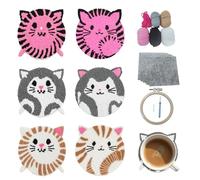 cukol cukol Punch Needle Coaster Kits for Adults Beginners Kids - 6 Set DIY Animal Cat Punch Needle Stitching Embroidery Art Kit, Step-by-Step Guide Make Drink Coasters for Starter