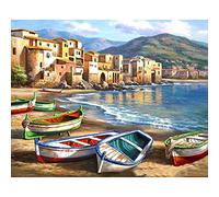 Cukol Embroidery Canvas Cross Stitch Complete Kit Adult Beginner Landscape Seaside Counted Embroidery Kit Children English Easy Set DIY Embroidery