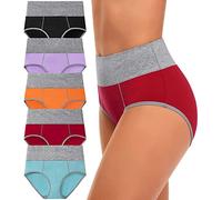 CULAYII High Waisted Underwear for Women Cotton No Muffin Top Full Coverage Briefs Soft Stretch Ladies Panties 5 Pack, Multicoloured C-5 Pack, L