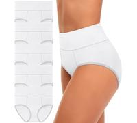 CULAYII High Waisted Underwear for Women Cotton No Muffin Top Full Coverage Briefs Soft Stretch Ladies Panties 5 Pack, White T - 5 Pack, L