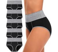 CULAYII High Waisted Underwear for Women Cotton No Muffin Top Full Coverage Briefs Soft Stretch Ladies Panties 5 Pack, Black F - 5 Pack, L