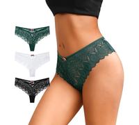 CULAYII Lace Thongs for Women String Criss Cross High waisted Underwear Hollow Out Cheeky Panties Sexy Women Thongs Pack, Multicoloured T - 3 Pack, S