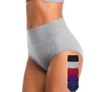 CULAYII Tummy Control Underwear Womens High Waisted Cotton Panties Breathable Full Coverage Postpartum Ladies Briefs, Multicoloured J - 5 Pack, XXL