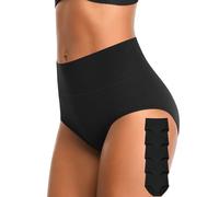 CULAYII Tummy Control Underwear Womens High Waisted Cotton Panties Breathable Full Coverage Postpartum Ladies Briefs, Black-5 Pack, XL