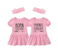 culbutomind Baby Twins Bodysuit Born Together Friend Forever Girl Outfits Sister Dresses Infant Romper With Headband Romper Set(pink 6m)