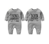 culbutomind Baby Twins Bodysuit Born Together Friends Forever Newborn Baby Unisex Romper Cute Outfit With Hat Set（grey 3m）
