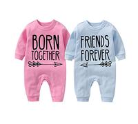 culbutomind Baby Twins Bodysuit Born Together Friends Forever Newborn Baby Unisex Romper Cute Outfit With Hat Set(Friend PB 9M)