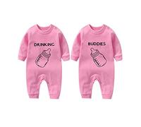 culbutomind Baby Twins Bodysuit Drinking Buddies Newborn Baby Twins Romper Toddler Long Sleeve Jumpsuit Unisex Clothes Infant Outfits(pink 12m)