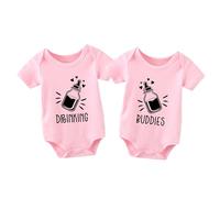 culbutomind Baby Twins Bodysuit Drinking Buddies Newborn Romper Unisex Toddler Outfits Cute Infant Twin Clothes(pink buddies 6m)