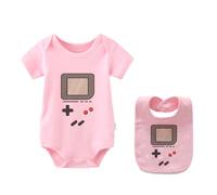 culbutomind Baby Twins Bodysuit Game Player Newborn Baby Unisex Romper Infant Outfits Jumpsuit With Bibs Set(Pink 7-9M)