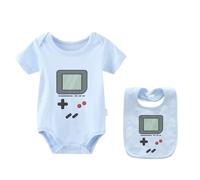 culbutomind Baby Twins Bodysuit Game Player Newborn Baby Unisex Romper Infant Outfits Jumpsuit With Bibs Set(Blue 7-9M)