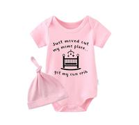 culbutomind Baby Twins Bodysuit Got My Own Crib Newborn Baby Romper Unisex Toddler Outfits Cute Infant Twin Clothes With Hat(pink 3m)