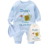 culbutomind Baby Twins Bodysuit Long Sleeve Daddy's Drinking Buddy Newborn Romper Unisex Toddler Outfits Cute Infant Twin Clothes With Hat(blue 12m)