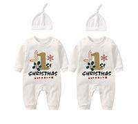 culbutomind Baby Twins Bodysuit Our First Christmas Baby Boy Girl Rompers Newborn Infant Baby Christmas Clothes(white 1st christmas 9m)