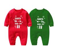 culbutomind Baby Twins Bodysuit Personalised Twin Baby Christmas Sleep suit Outfit Santa He She Name Did it Cute Romper(red green santa 6m)