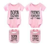 culbutomind Baby Twins Bodysuits Born Together Friends Forever Newborn Clothes Cute Unisex Romper Infant Twin Outfits With Bibs(pink s 6m)