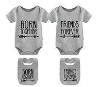 culbutomind Baby Twins Bodysuits Born Together Friends Forever Newborn Clothes Cute Unisex Romper Infant Twin Outfits With Bibs(grey s 3m)