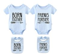 culbutomind Baby Twins Bodysuits Born Together Friends Forever Newborn Clothes Cute Unisex Romper Infant Twin Outfits With Bibs(blue s 6m)