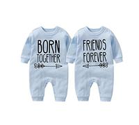 culbutomind Baby Twins Bodysuits Born Together Friends Forever Newborn Cute Baby Clothes Infant Romper Unisex Twin Outfits(Blue BF 12m)