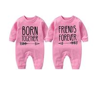 culbutomind Baby Twins Bodysuits Born Together Friends Forever Newborn Cute Baby Clothes Infant Romper Unisex Twin Outfits(Pink BF 3m)